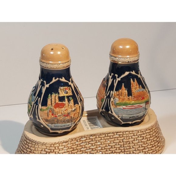 Deutschland Salt Pepper cruet set Shakers with tray Porcelain Germany Castles - Picture 5 of 10